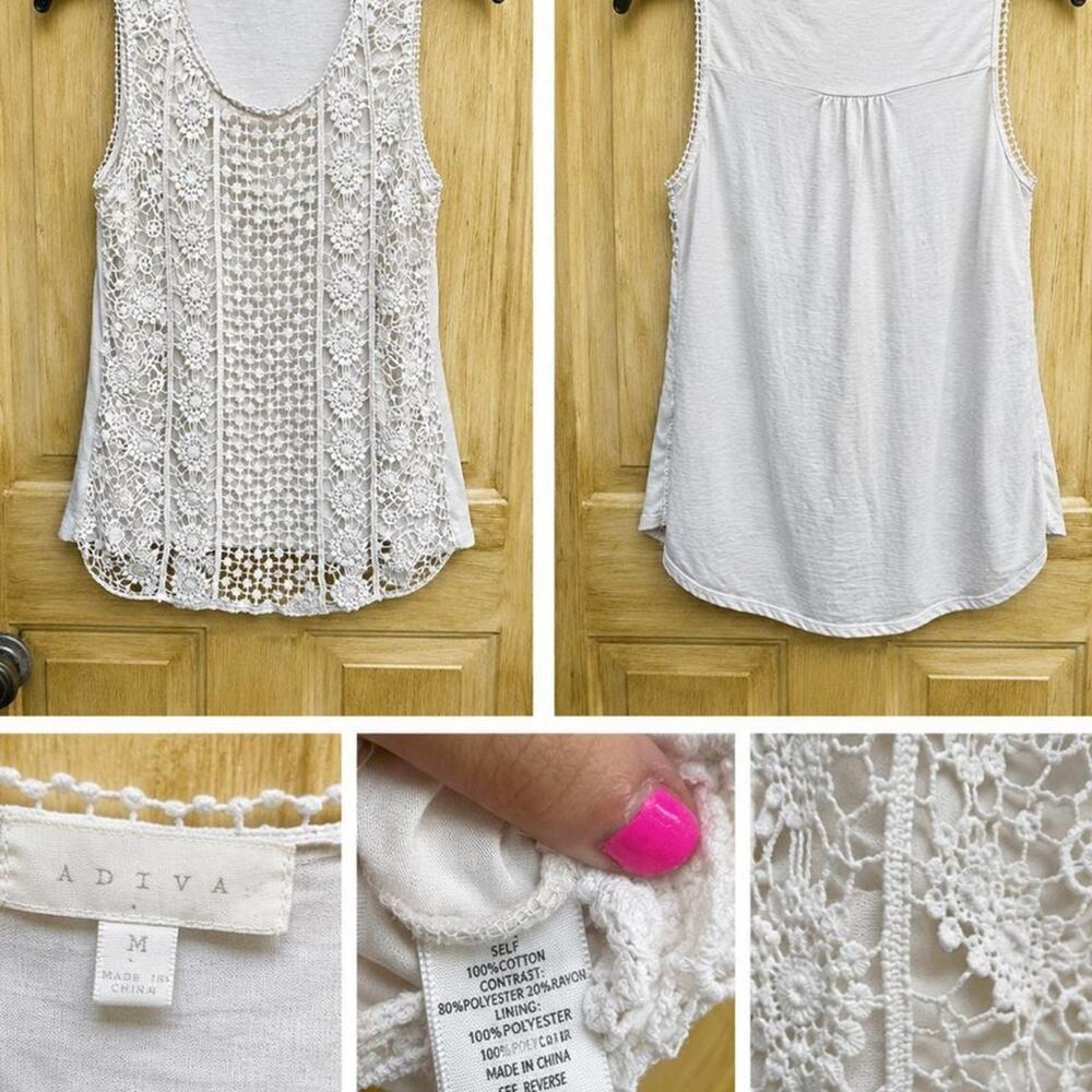 ADIVA White Crochet Lace Tank Top Sleeveless Boho Cottagecore Layering M